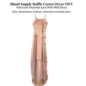 Ruffle Corset Dress NWT | Fairycore Victorian Lace Pink Midi Dress, Small